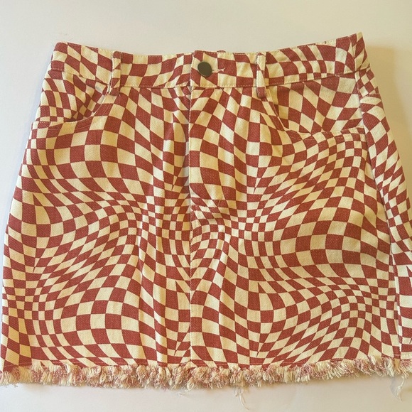 Le Lis Red And White Denim Mini Skirt Size S - Picture 1 of 9